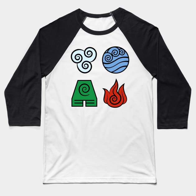 Avatar: The Last Airbender, Four Elements - Color Baseball T-Shirt by troylwilkinson